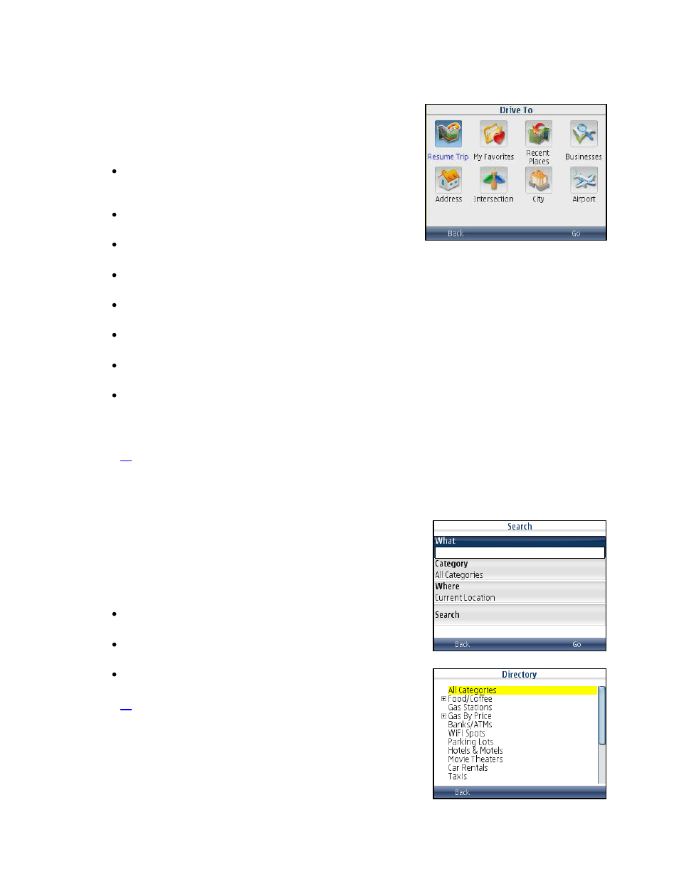 Drive to menu, Directory menu | Telenav for Cincinnati Bell Supported Devices: v5.5 Lite for Symbian phones User Manual | Page 12 / 59