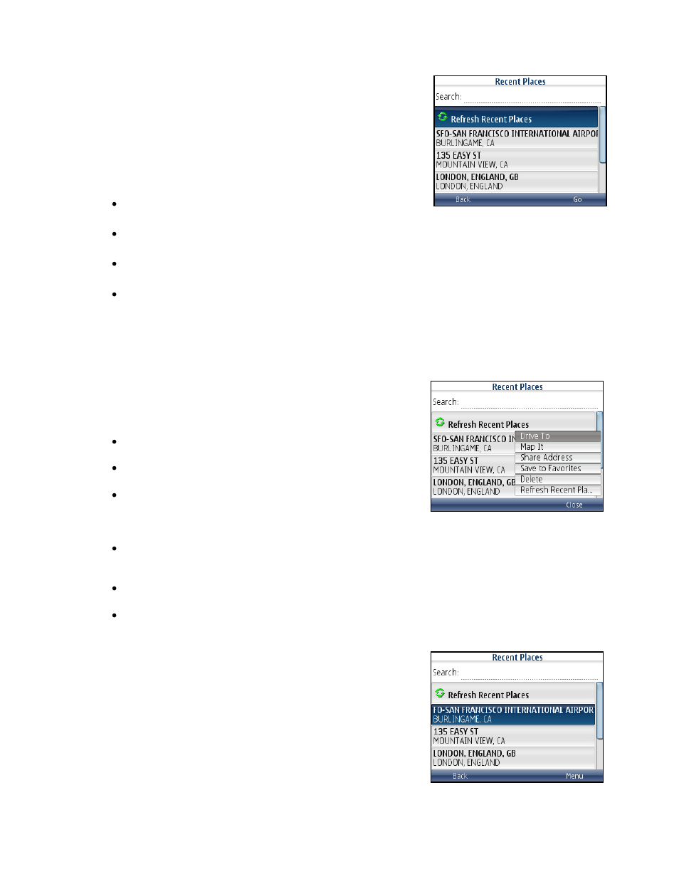 Recent places | Telenav for Cincinnati Bell Supported Devices: v5.5 Lite for Symbian phones User Manual | Page 17 / 59