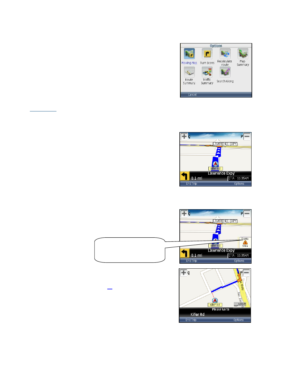 Navigation options, Moving map | Telenav for Cincinnati Bell Supported Devices: v5.5 Lite for Symbian phones User Manual | Page 28 / 59