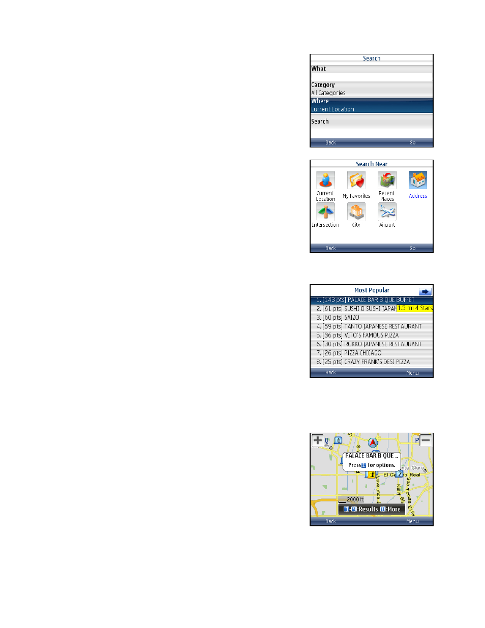 Define a location, Sorting options, Map results | Telenav for Cincinnati Bell Supported Devices: v5.5 Lite for Symbian phones User Manual | Page 36 / 59