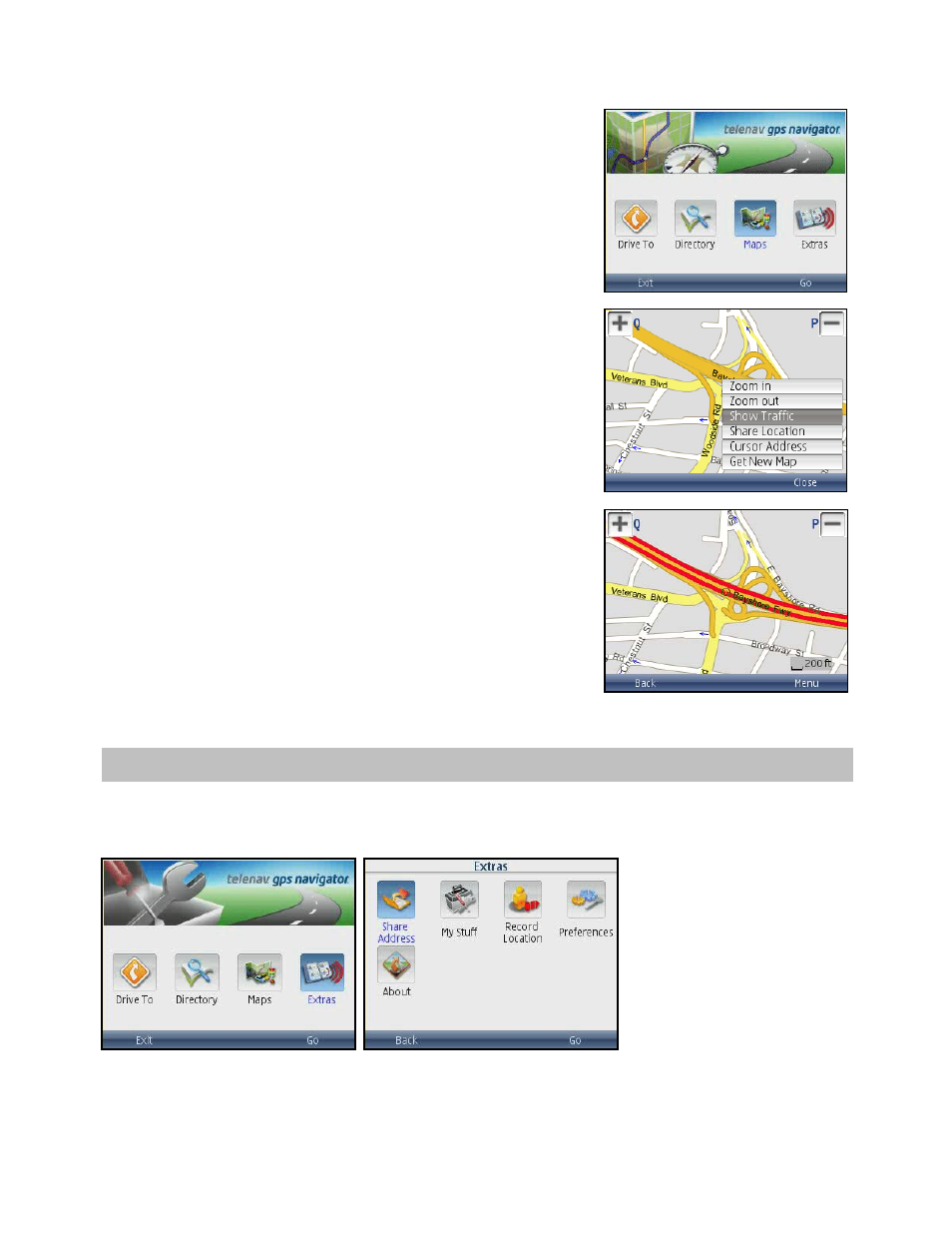 Check traffic, Extras menu | Telenav for Cincinnati Bell Supported Devices: v5.5 Lite for Symbian phones User Manual | Page 43 / 59