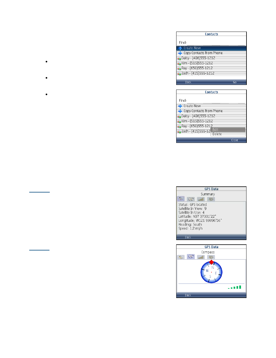 My contacts, Gps data, Summary | Compass | Telenav for Cincinnati Bell Supported Devices: v5.5 Lite for Symbian phones User Manual | Page 46 / 59