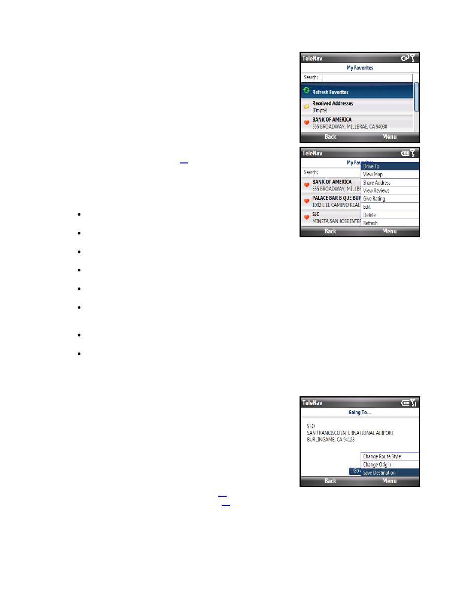 My favorites, Save a location to my favorites | Telenav for Cincinnati Bell Supported Devices: v5.2 for Windows Mobile smartphones Users Guide User Manual | Page 16 / 55