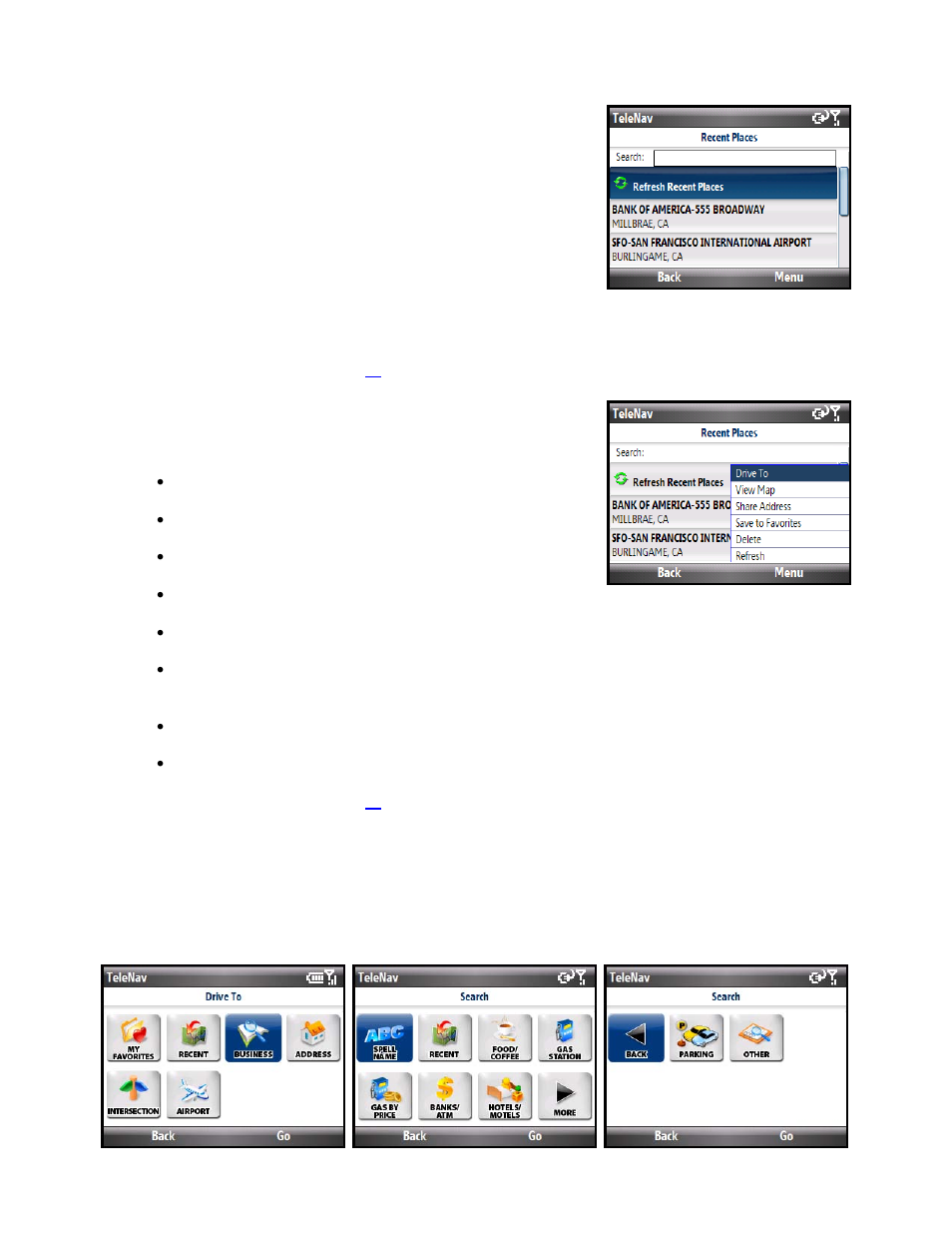 Recent places, Businesses | Telenav for Cincinnati Bell Supported Devices: v5.2 for Windows Mobile smartphones Users Guide User Manual | Page 18 / 55