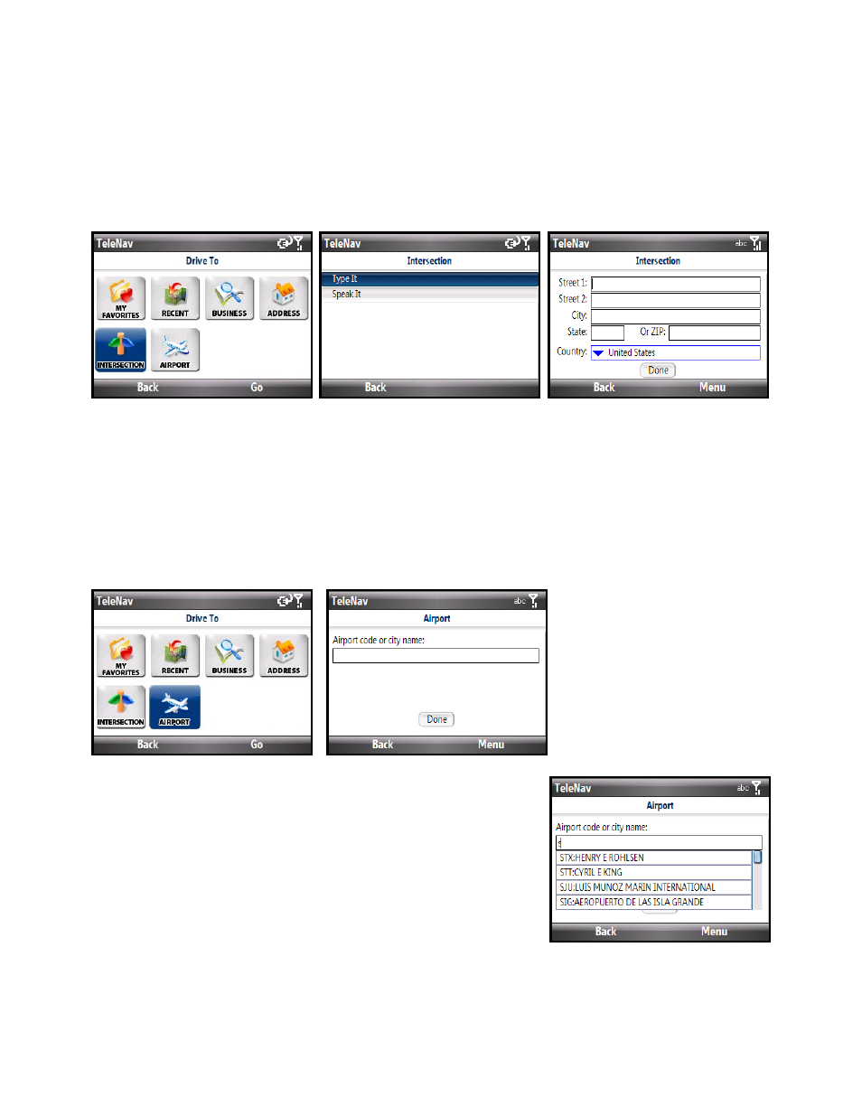 Intersection, Airports | Telenav for Cincinnati Bell Supported Devices: v5.2 for Windows Mobile smartphones Users Guide User Manual | Page 21 / 55