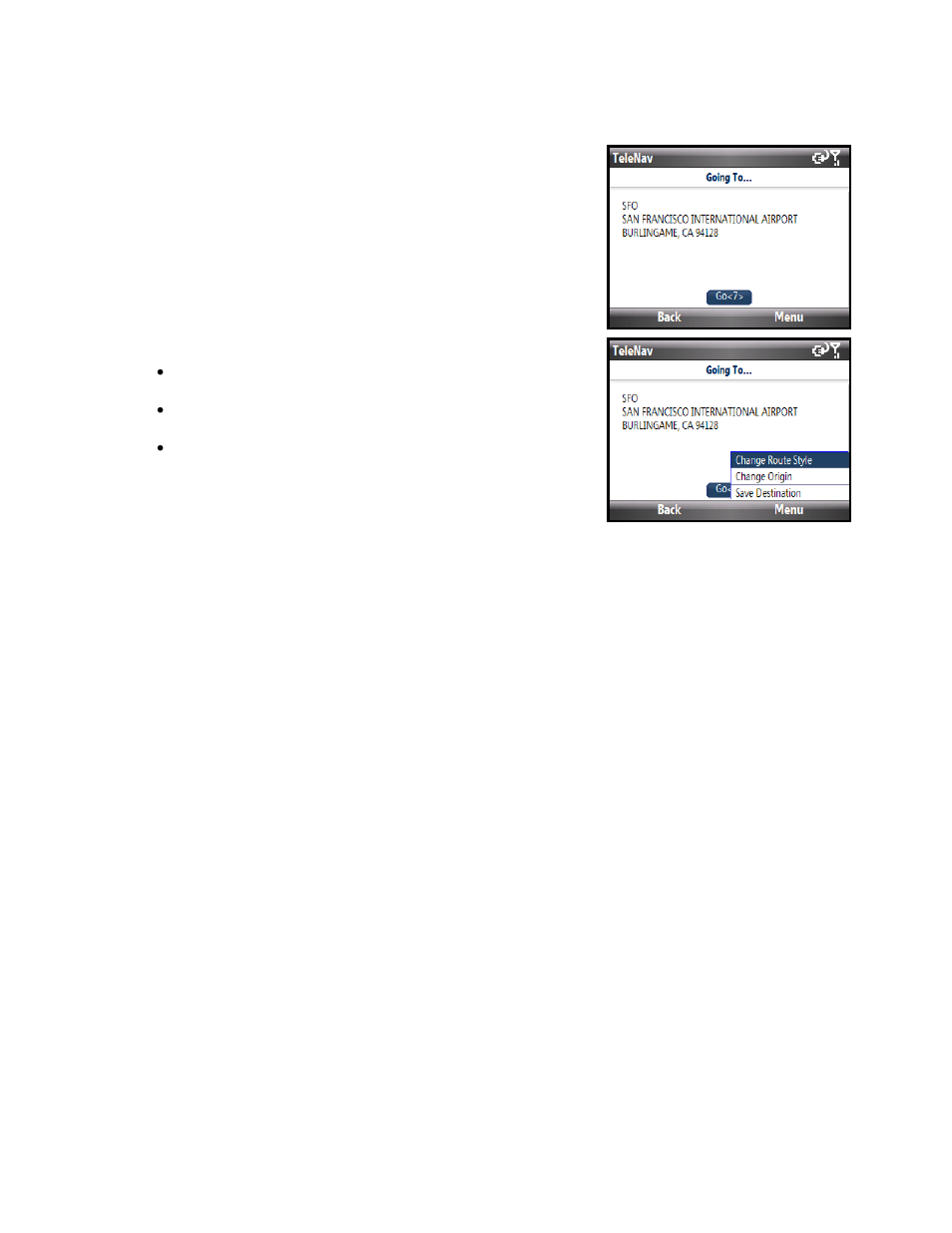 Navigation options (trip confirmation) | Telenav for Cincinnati Bell Supported Devices: v5.2 for Windows Mobile smartphones Users Guide User Manual | Page 22 / 55
