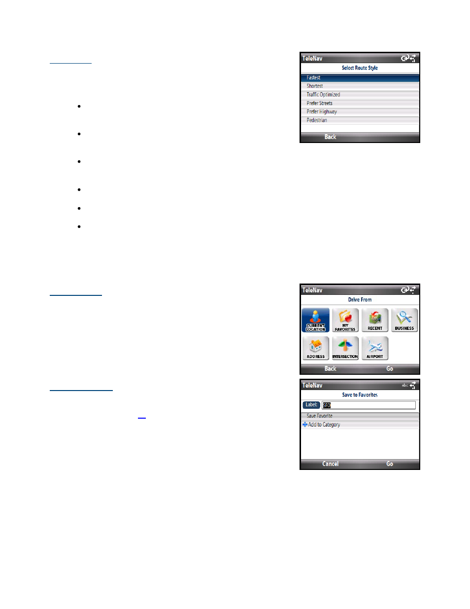 Route style, Change origin, Save to favorites | Telenav for Cincinnati Bell Supported Devices: v5.2 for Windows Mobile smartphones Users Guide User Manual | Page 23 / 55