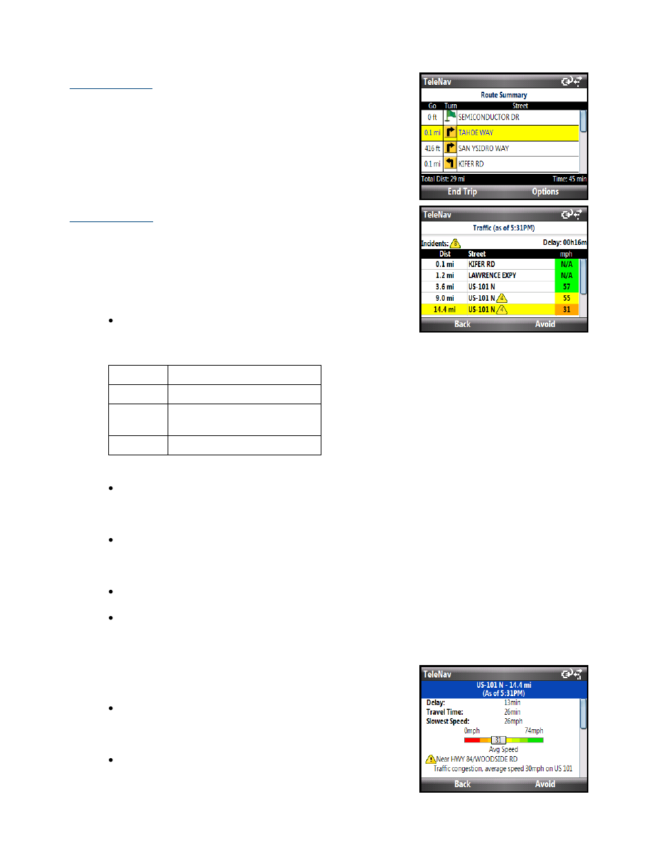 Route summary, Traffic summary, Re-routing options | Telenav for Cincinnati Bell Supported Devices: v5.2 for Windows Mobile smartphones Users Guide User Manual | Page 27 / 55