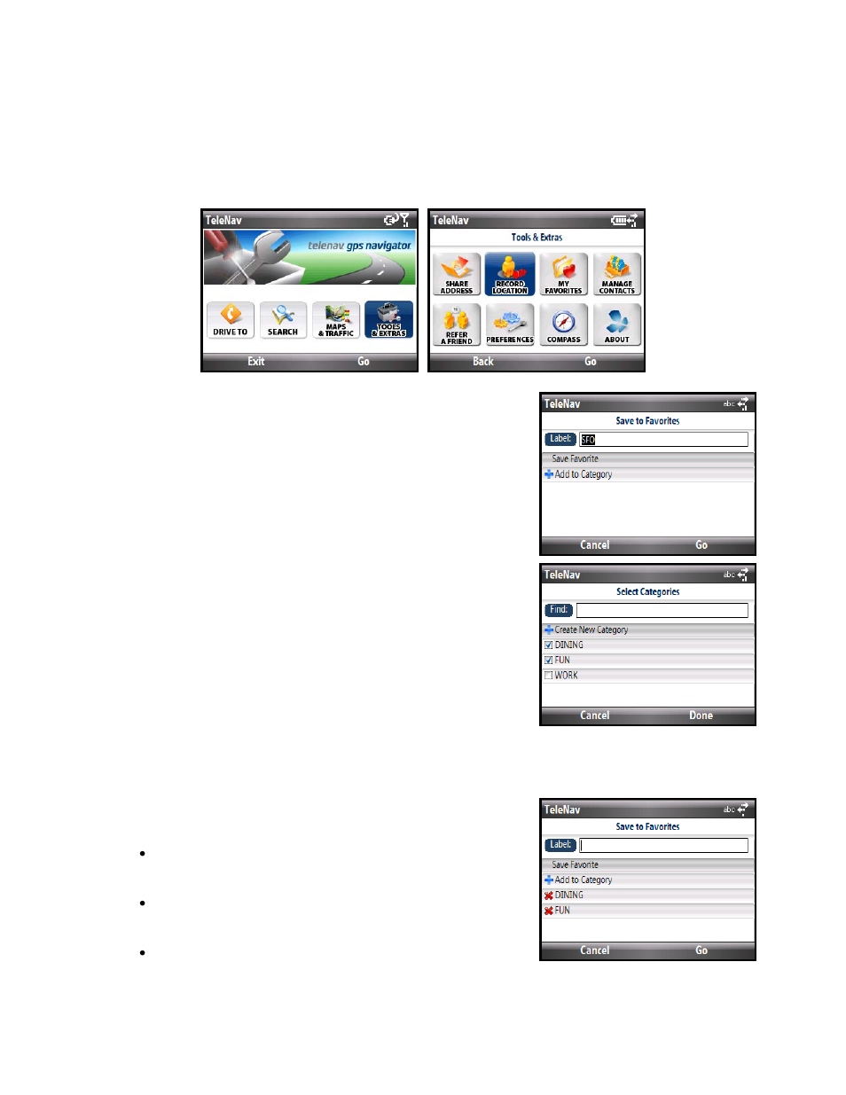 Record location, Add to category | Telenav for Cincinnati Bell Supported Devices: v5.2 for Windows Mobile smartphones Users Guide User Manual | Page 38 / 55