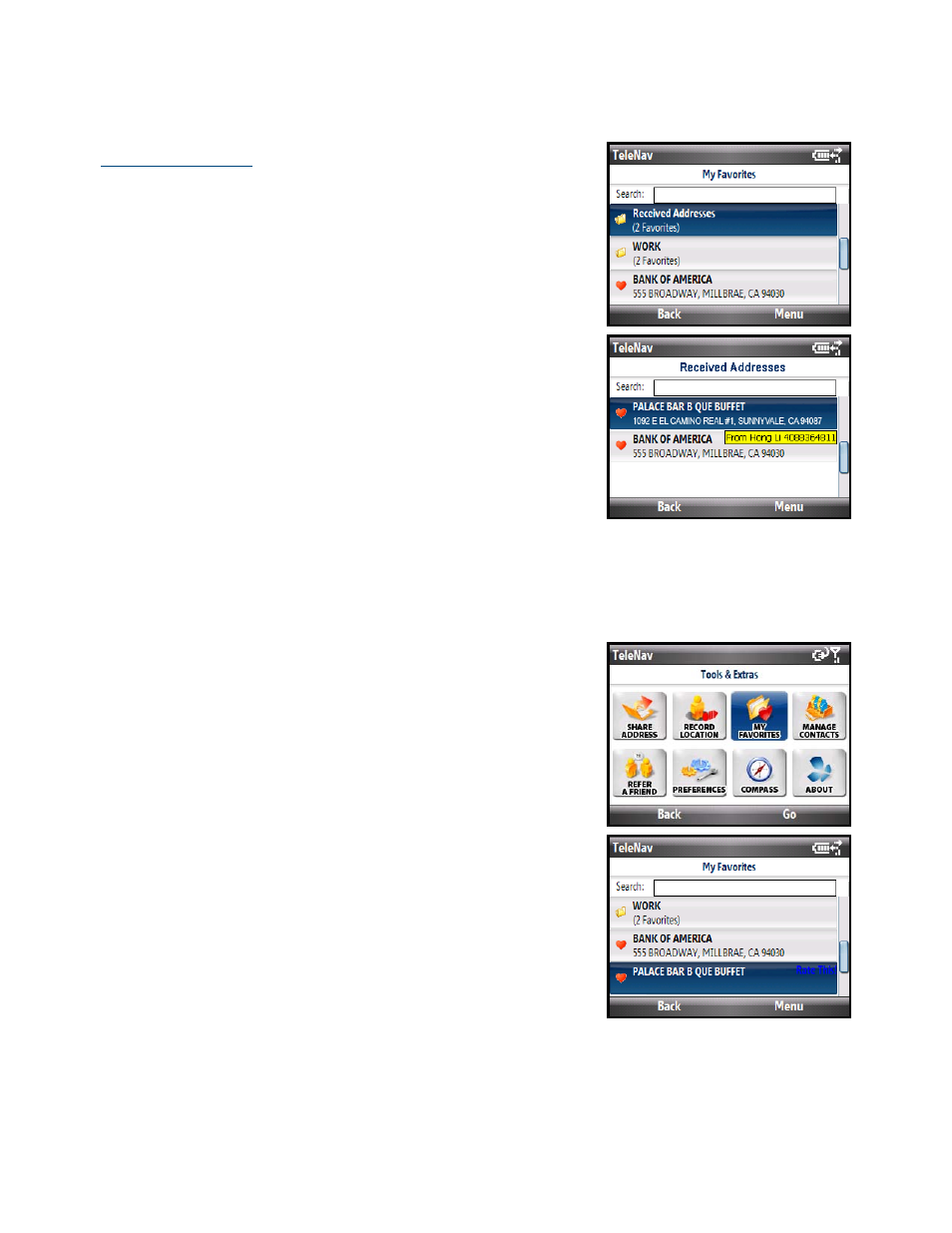 Received addresses, Delete a category | Telenav for Cincinnati Bell Supported Devices: v5.2 for Windows Mobile smartphones Users Guide User Manual | Page 40 / 55