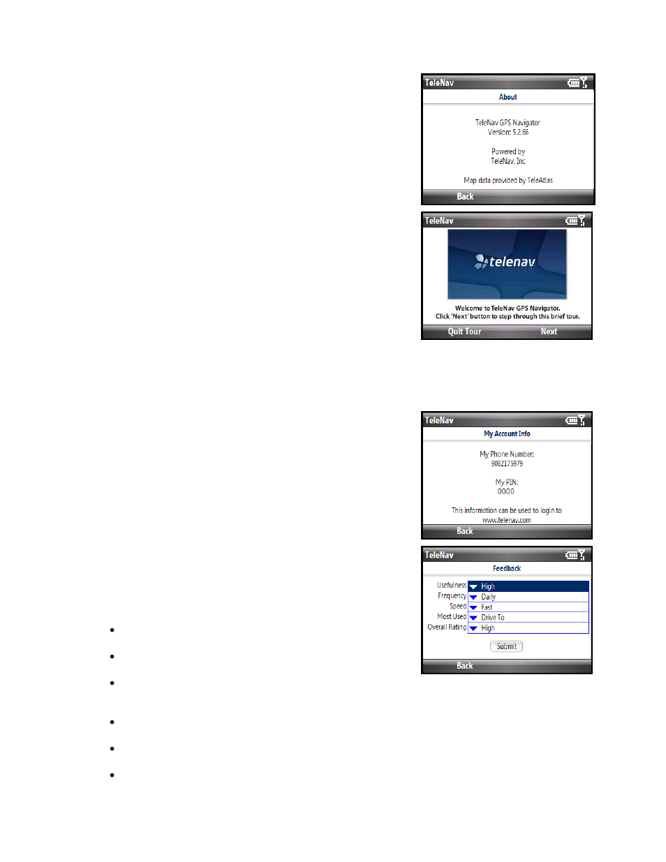 About telenav, Product tour, Support | My account info, Give feedback | Telenav for Cincinnati Bell Supported Devices: v5.2 for Windows Mobile smartphones Users Guide User Manual | Page 49 / 55