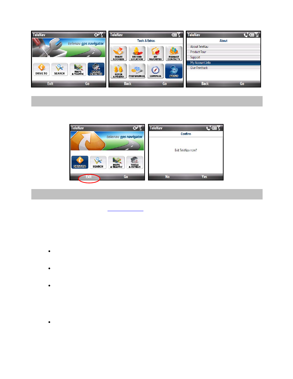 Exit telenav gps navigator, The telenav website, Available without logging in | My telenav | Telenav for Cincinnati Bell Supported Devices: v5.2 for Windows Mobile smartphones Users Guide User Manual | Page 51 / 55