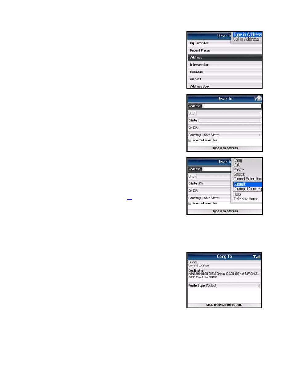 Address – typing in | Telenav for Cincinnati Bell Supported Devices: v5.1 for BlackBerry smartphones Users Guide User Manual | Page 19 / 51