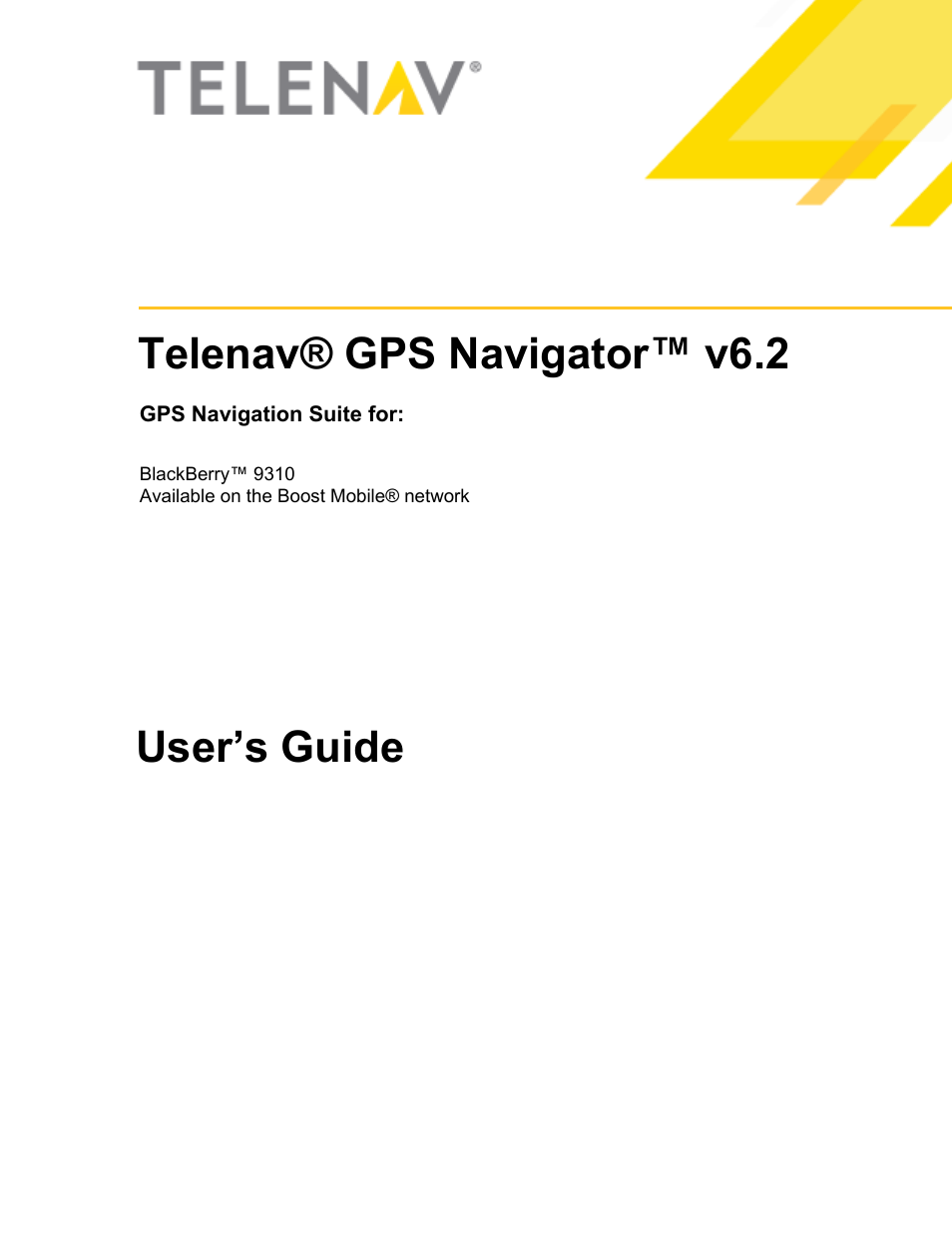 Telenav for Boost Mobile Supported Devices: v6.2 for BlackBerry User Manual | 58 pages
