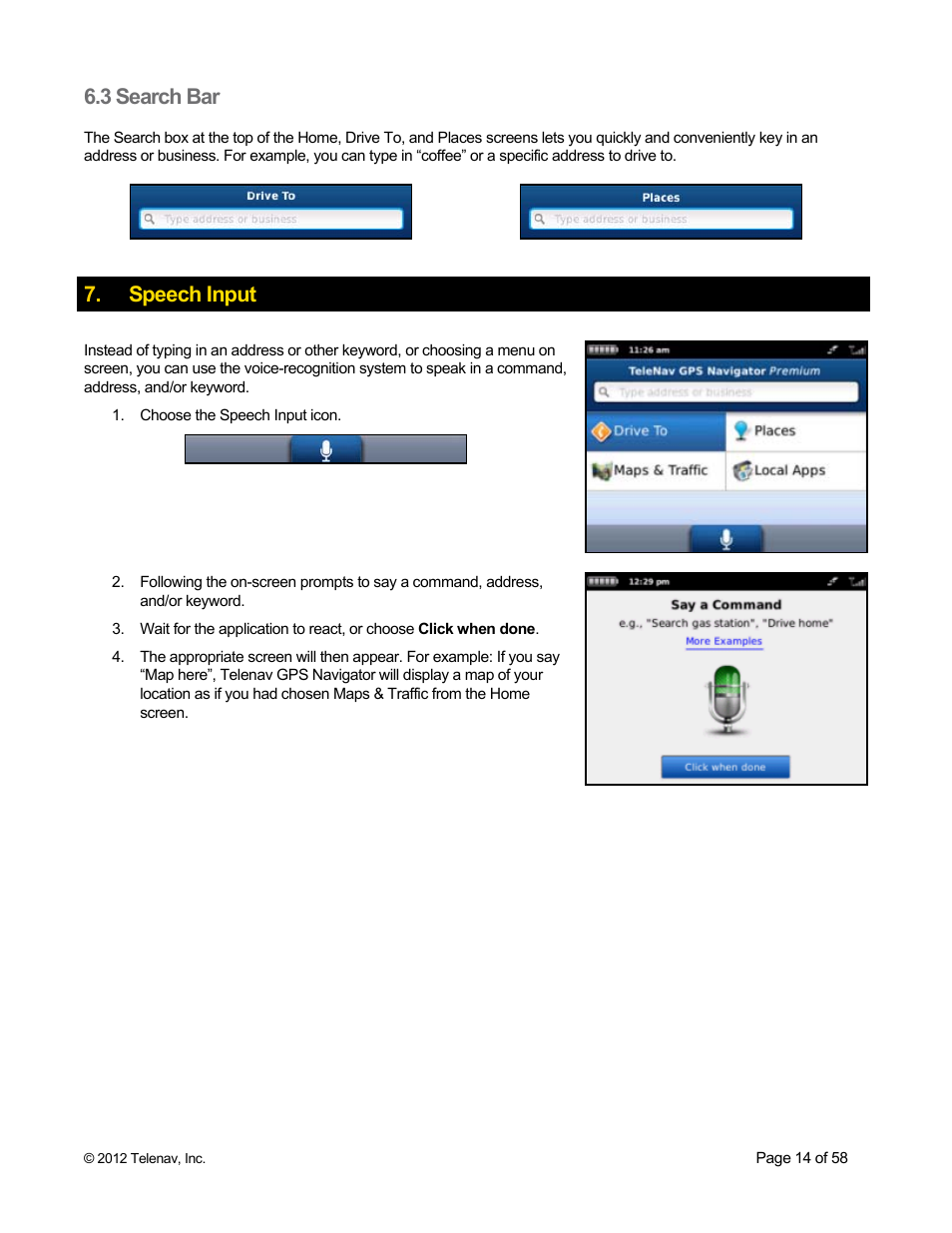 3 search bar, Speech input | Telenav for Boost Mobile Supported Devices: v6.2 for BlackBerry User Manual | Page 14 / 58