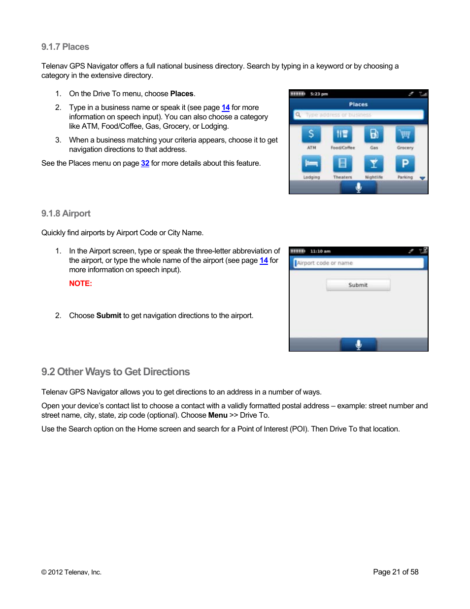 7 places, 8 airport, 2 other ways to get directions | Telenav for Boost Mobile Supported Devices: v6.2 for BlackBerry User Manual | Page 21 / 58