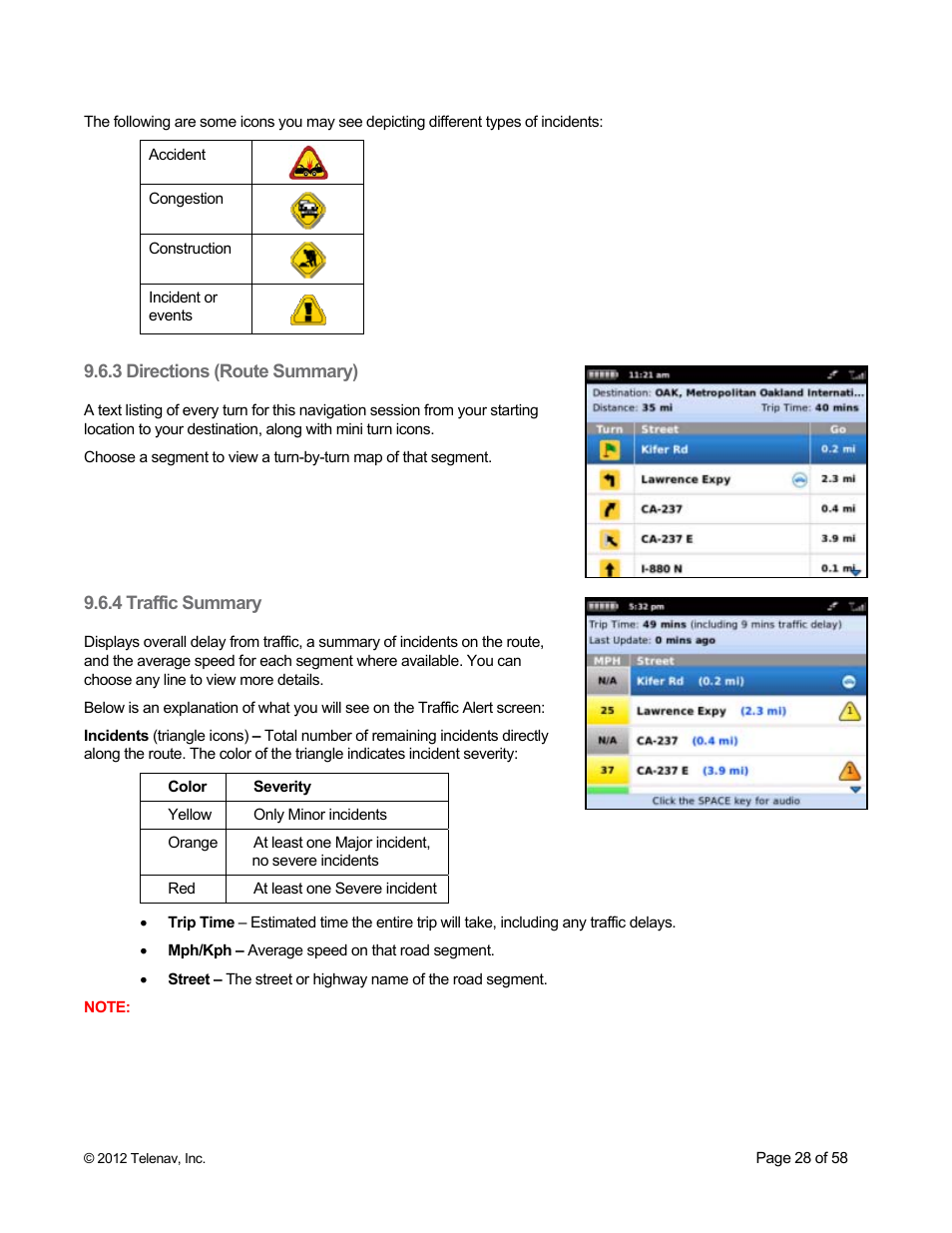 3 directions (route summary), 4 traffic summary | Telenav for Boost Mobile Supported Devices: v6.2 for BlackBerry User Manual | Page 28 / 58