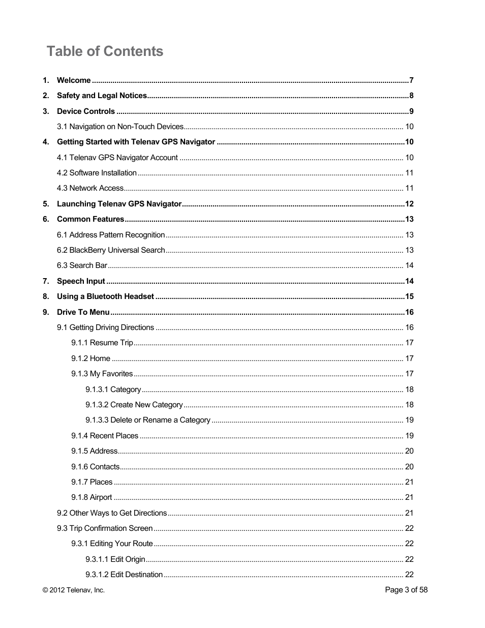 Telenav for Boost Mobile Supported Devices: v6.2 for BlackBerry User Manual | Page 3 / 58