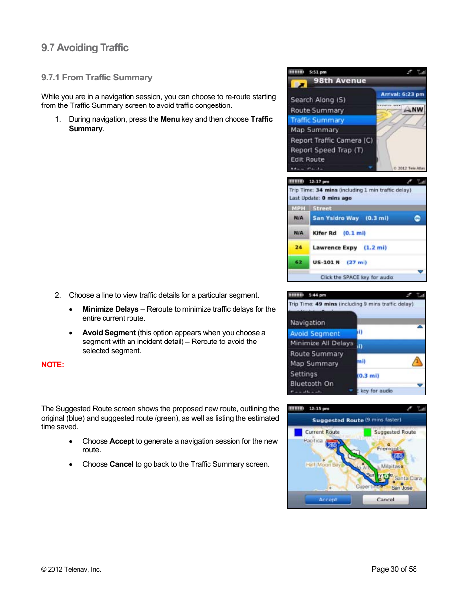 7 avoiding traffic, 1 from traffic summary | Telenav for Boost Mobile Supported Devices: v6.2 for BlackBerry User Manual | Page 30 / 58
