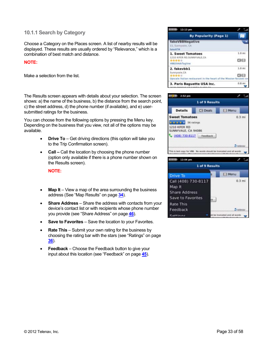 1 search by category | Telenav for Boost Mobile Supported Devices: v6.2 for BlackBerry User Manual | Page 33 / 58