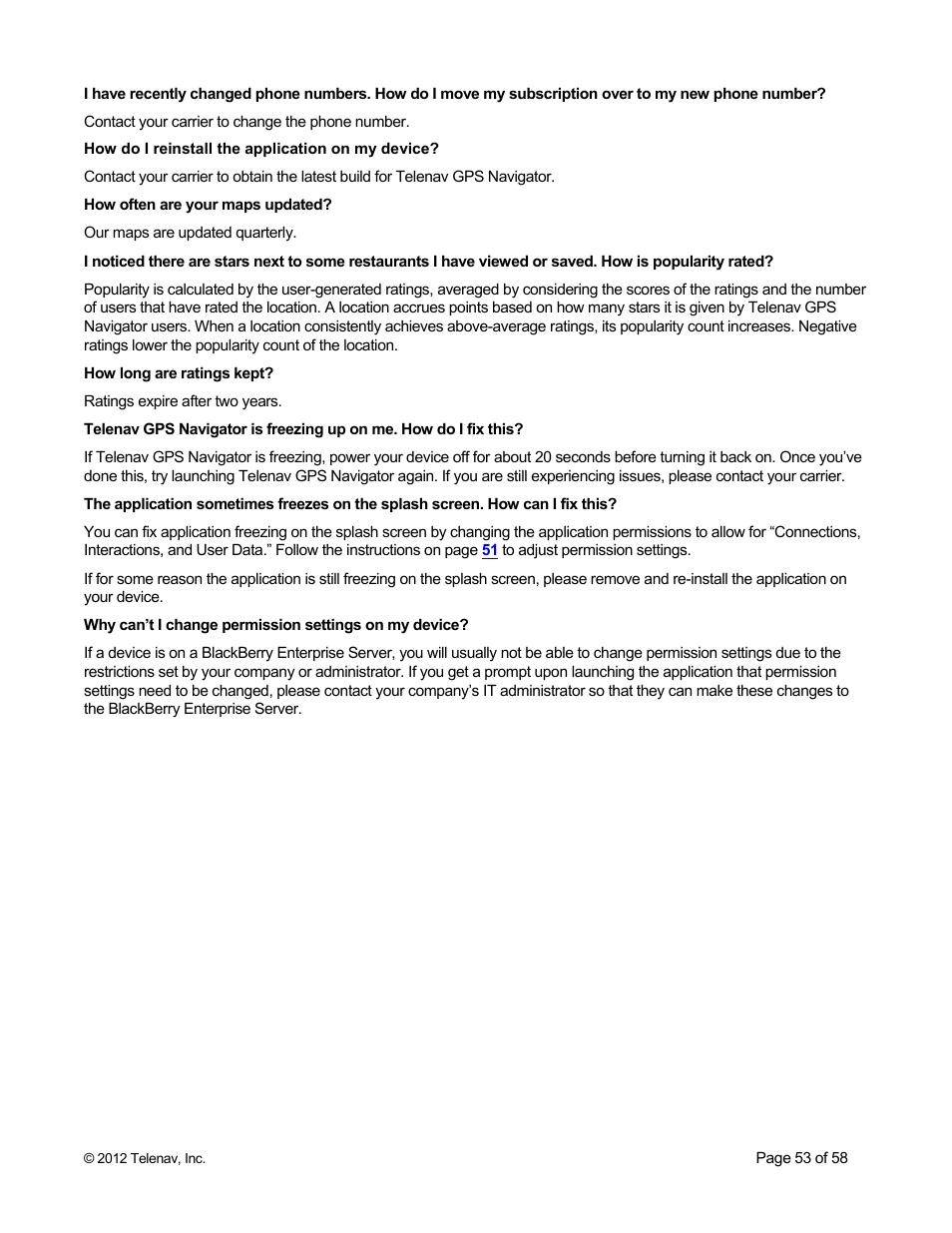 Telenav for Boost Mobile Supported Devices: v6.2 for BlackBerry User Manual | Page 53 / 58