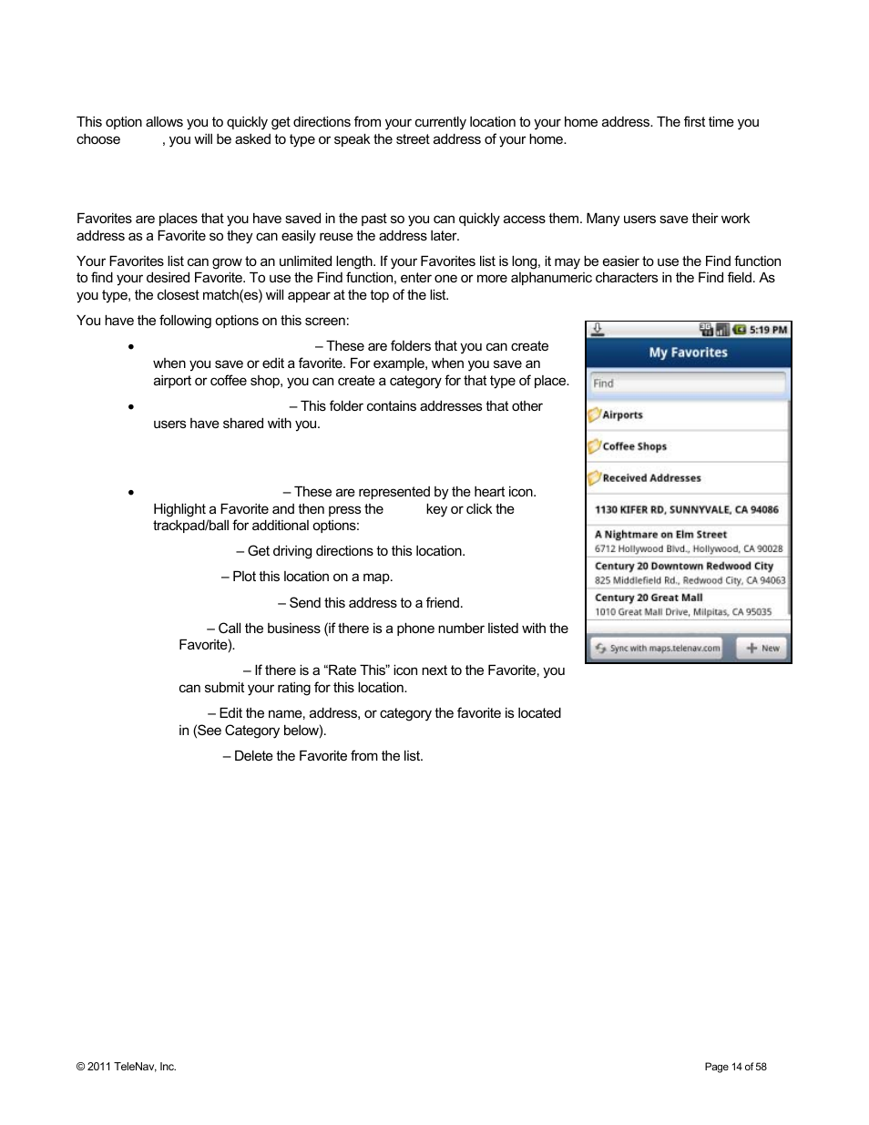 Home, My favorites | Telenav for Boost Mobile Supported Devices: v6.2 for Android User Manual | Page 14 / 58