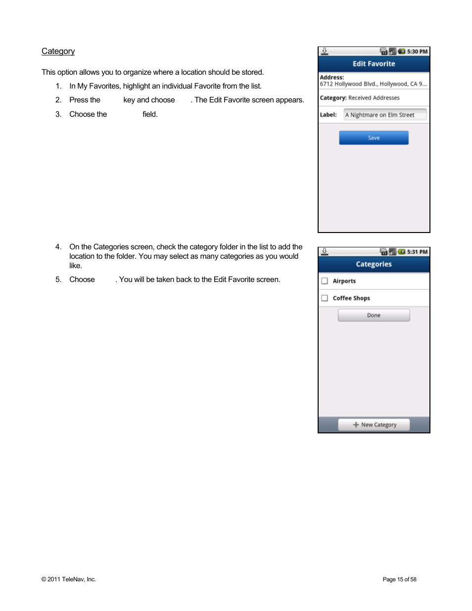 Category | Telenav for Boost Mobile Supported Devices: v6.2 for Android User Manual | Page 15 / 58