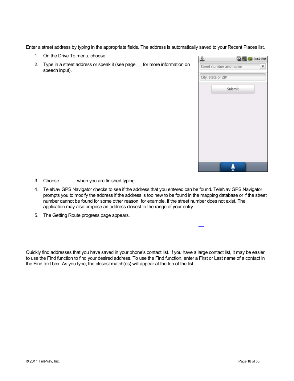 Address, Contacts | Telenav for Boost Mobile Supported Devices: v6.2 for Android User Manual | Page 18 / 58