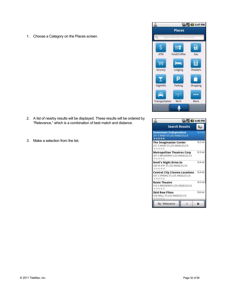 Search by category | Telenav for Boost Mobile Supported Devices: v6.2 for Android User Manual | Page 32 / 58