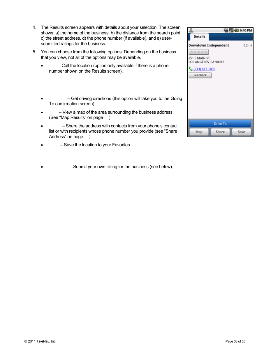 Telenav for Boost Mobile Supported Devices: v6.2 for Android User Manual | Page 33 / 58