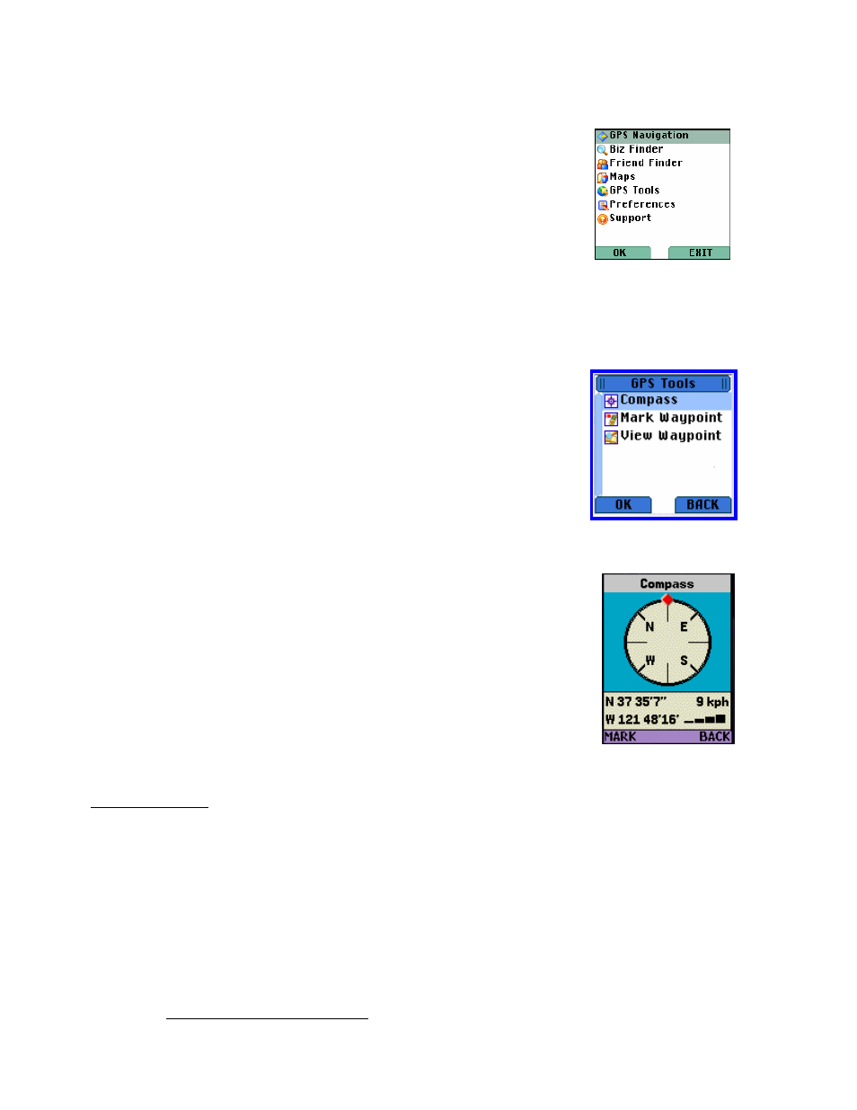 Telenav main menu, Gps tools, Compass | Telenav for Boost Mobile Supported Devices: v3.7 for Motorola i285, i415, i455, 730, i830, i860 User Manual | Page 10 / 32