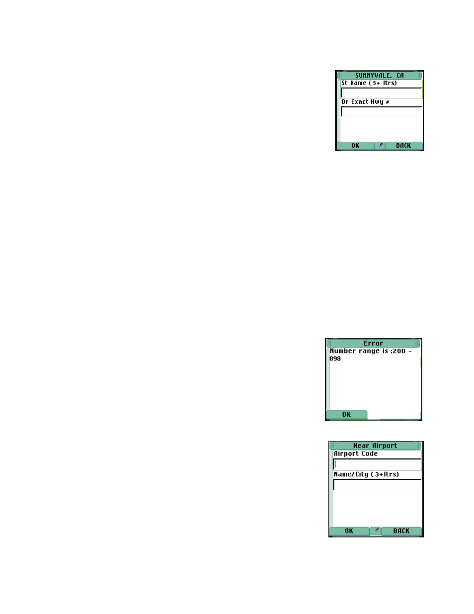 Street name input, Address validation, Using an airport as an address | Telenav for Boost Mobile Supported Devices: v3.7 for Motorola i285, i415, i455, 730, i830, i860 User Manual | Page 25 / 32