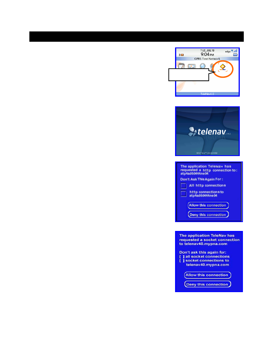 Launching telenav | Telenav for Alltel Supported Devices: v4.7 for BlackBerry 8703 User Manual | Page 10 / 37