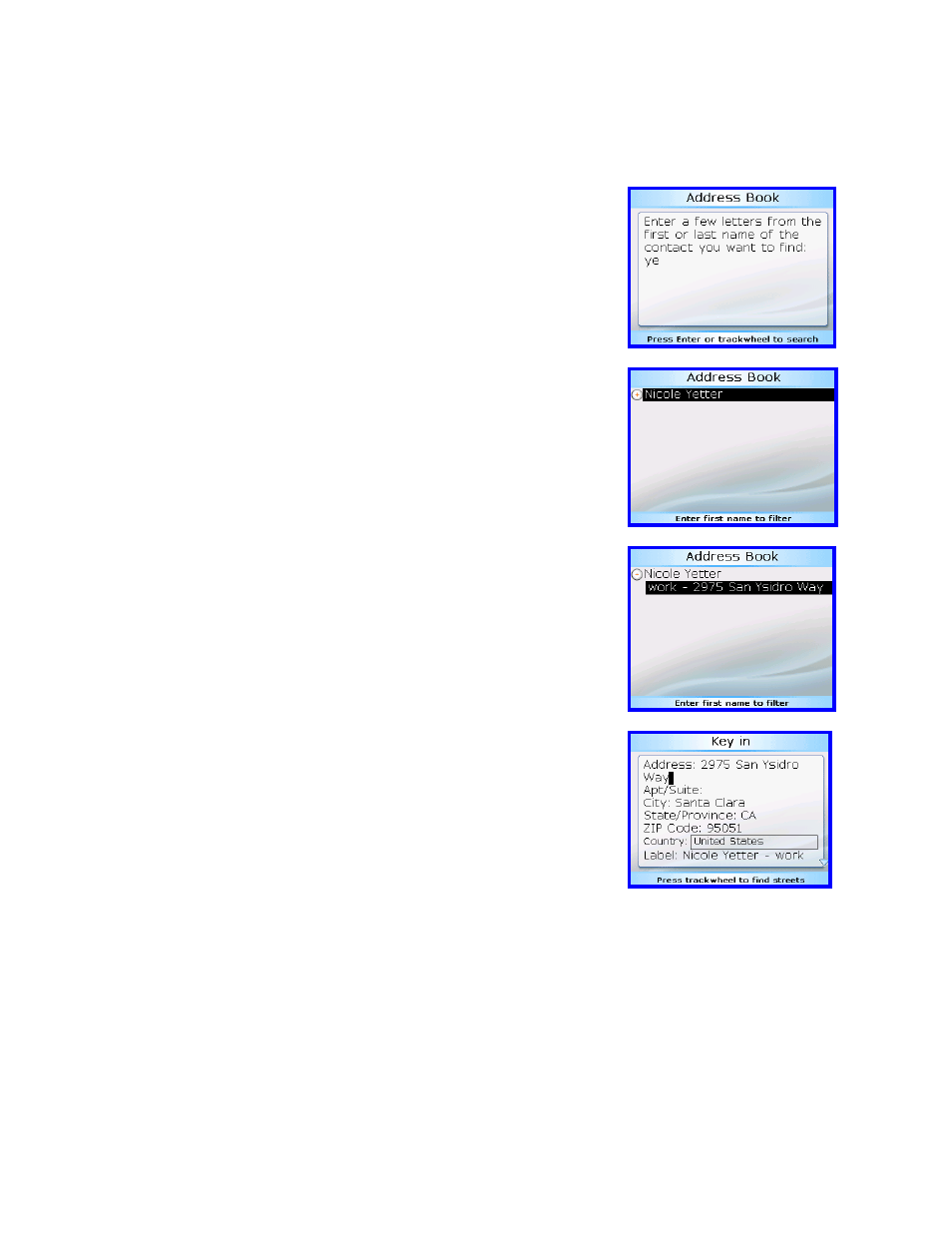 Address book | Telenav for Alltel Supported Devices: v4.7 for BlackBerry 8703 User Manual | Page 16 / 37