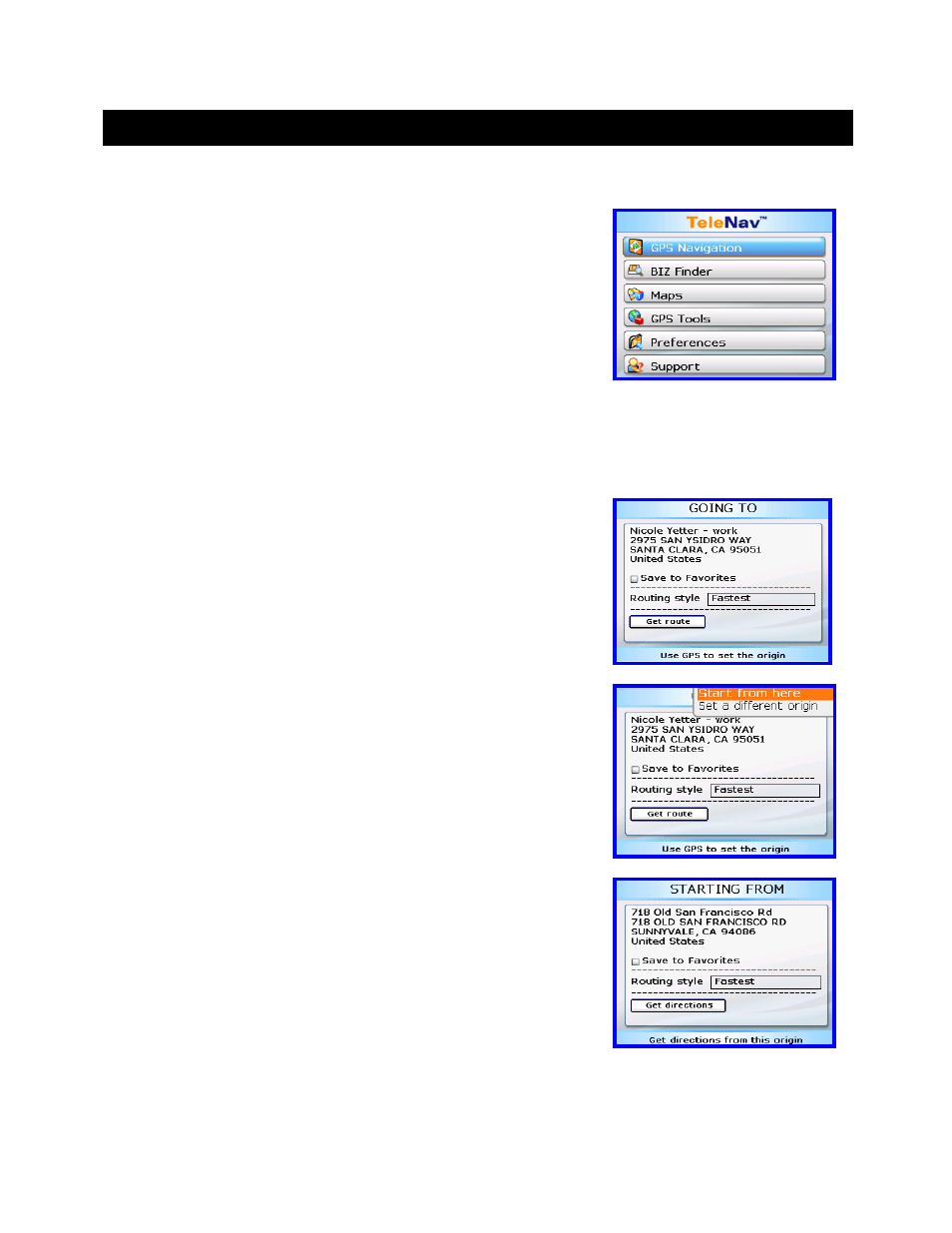 Using telenav, The telenav menu, Navigation and directions | Telenav for Alltel Supported Devices: v4.7 for BlackBerry 8703 User Manual | Page 17 / 37