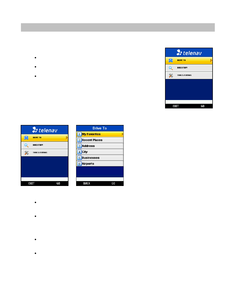 Telenav gps navigator menu overview, Drive to menu | Telenav for Nextel Supported Devices: v5.0 Lite for Motorola i9 User Manual | Page 12 / 36