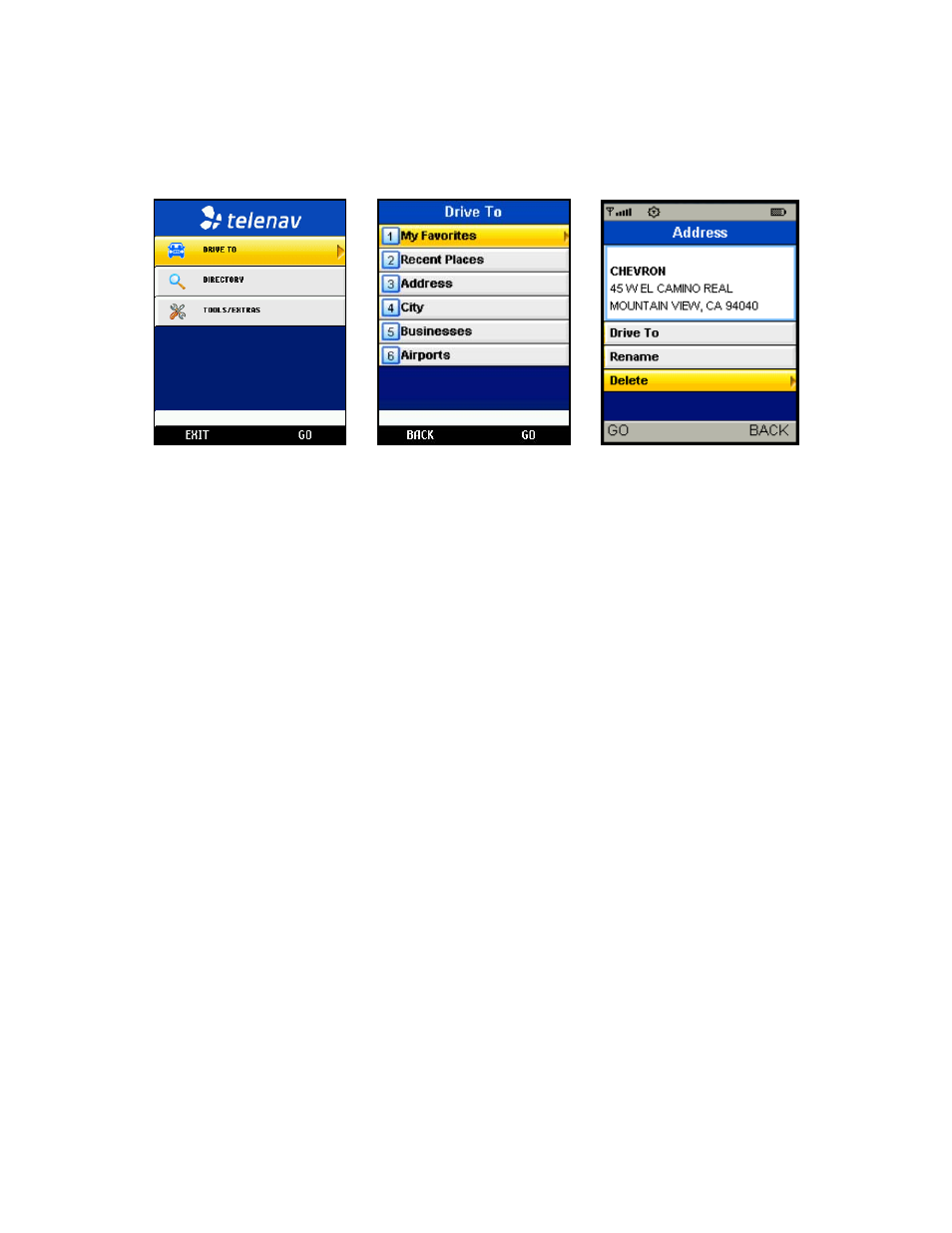 Delete a location from my favorites | Telenav for Nextel Supported Devices: v5.0 Lite for Motorola i9 User Manual | Page 17 / 36