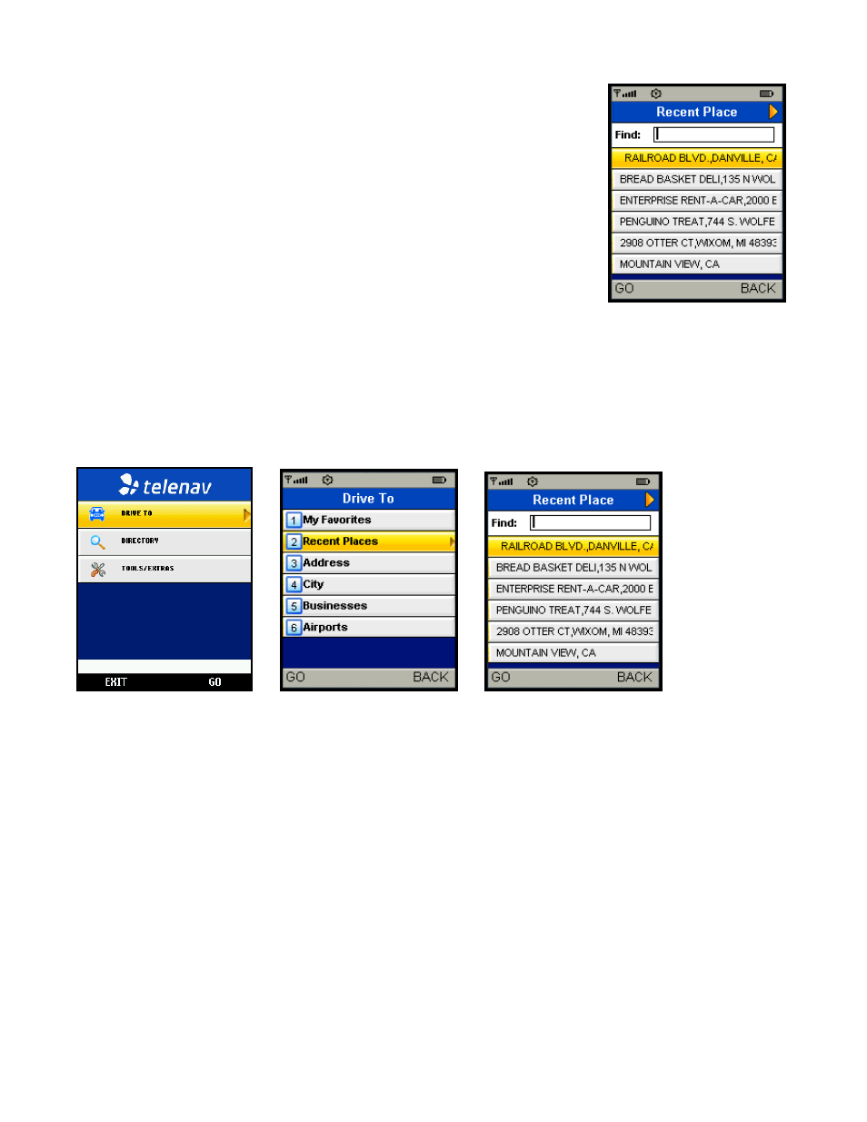 Recent places, Select a recent place | Telenav for Nextel Supported Devices: v5.0 Lite for Motorola i9 User Manual | Page 18 / 36