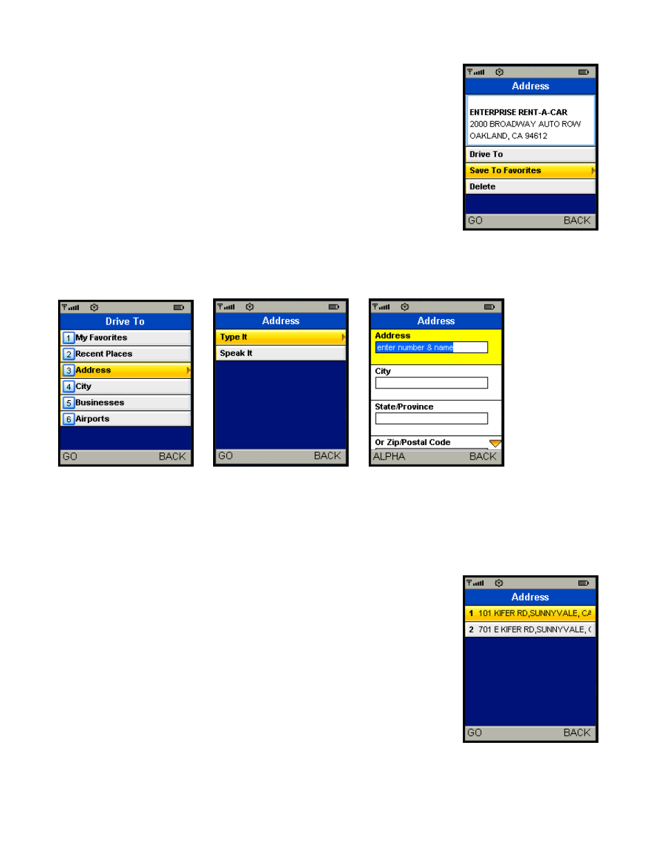 Save or delete recent places, Address – type it | Telenav for Nextel Supported Devices: v5.0 Lite for Motorola i9 User Manual | Page 19 / 36