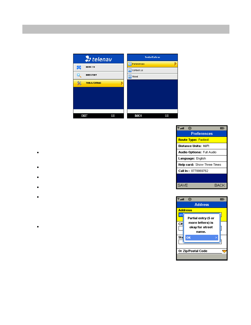 Tools/extras menu, Preferences | Telenav for Nextel Supported Devices: v5.0 Lite for Motorola i9 User Manual | Page 29 / 36