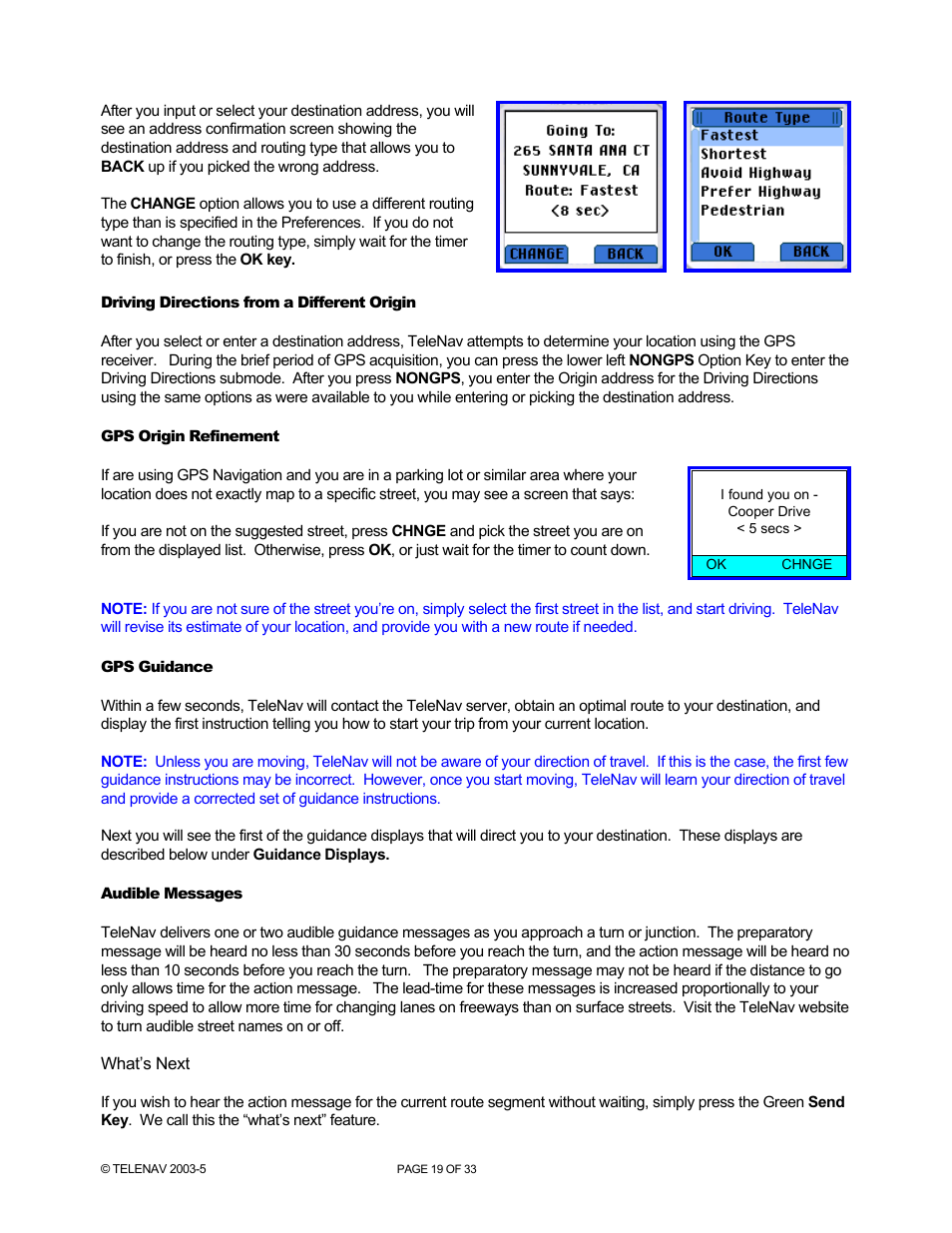 Telenav for Nextel Supported Devices: v3.6 for Motorola i710, i730, i733, i736, i830 User Manual | Page 19 / 33