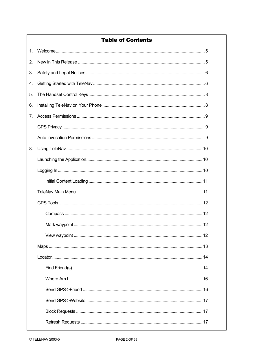 Telenav for Nextel Supported Devices: v3.6 for Motorola i710, i730, i733, i736, i830 User Manual | Page 2 / 33