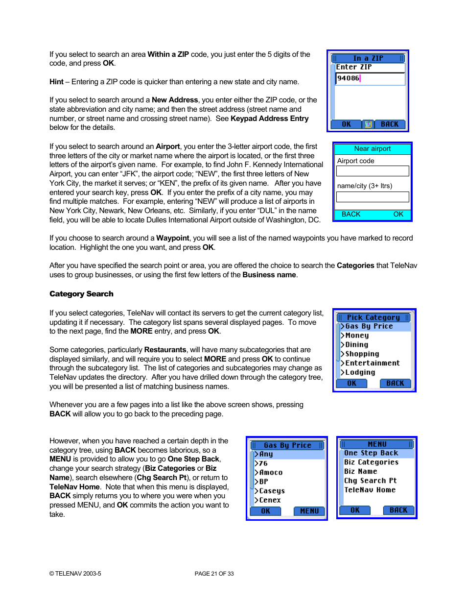 Telenav for Nextel Supported Devices: v3.6 for Motorola i710, i730, i733, i736, i830 User Manual | Page 21 / 33