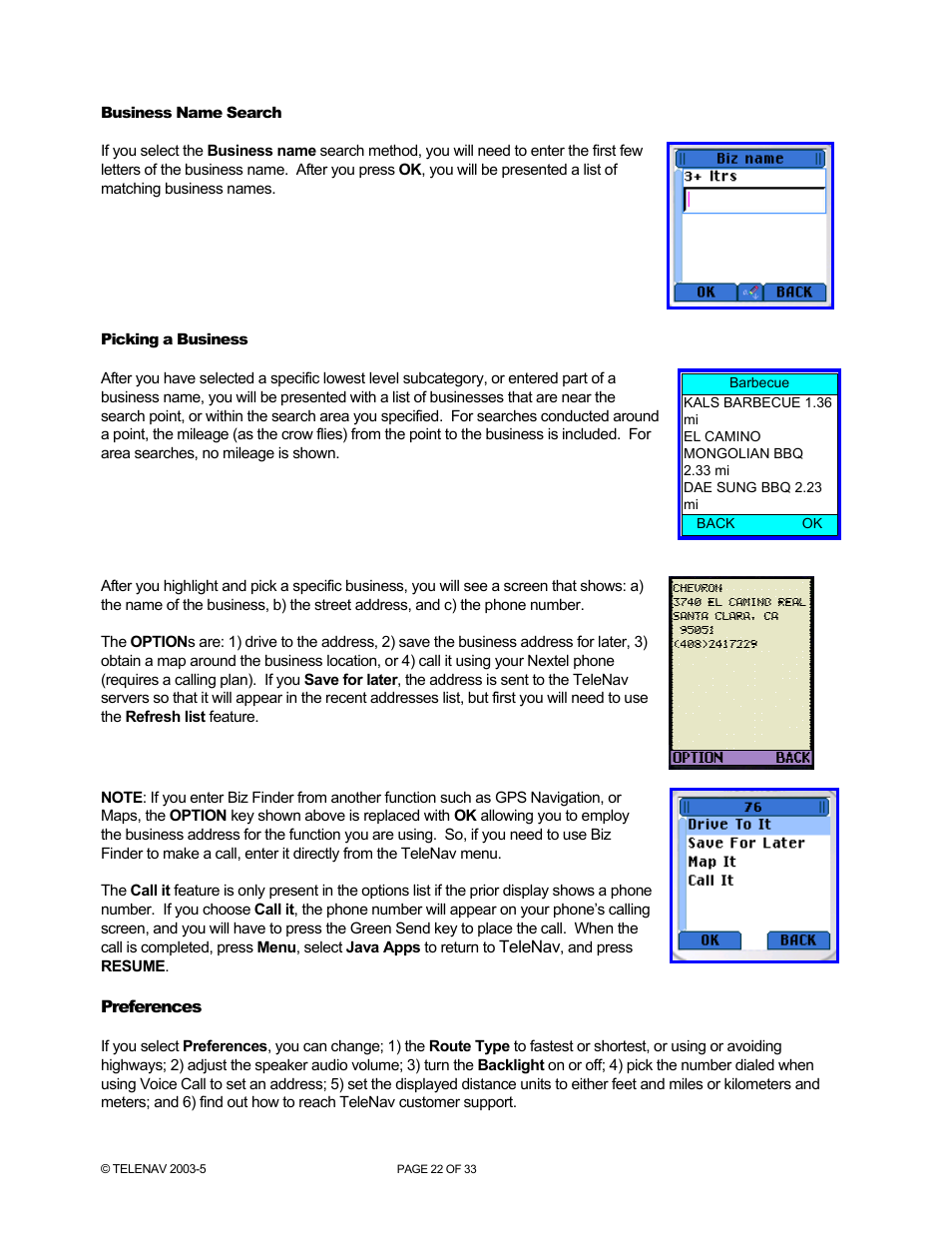 Telenav for Nextel Supported Devices: v3.6 for Motorola i710, i730, i733, i736, i830 User Manual | Page 22 / 33