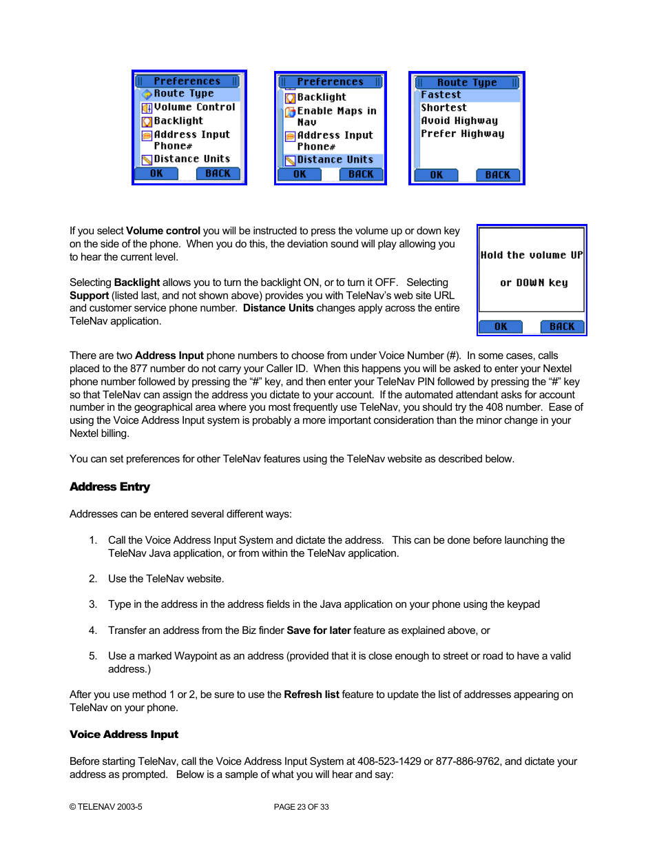 Telenav for Nextel Supported Devices: v3.6 for Motorola i710, i730, i733, i736, i830 User Manual | Page 23 / 33