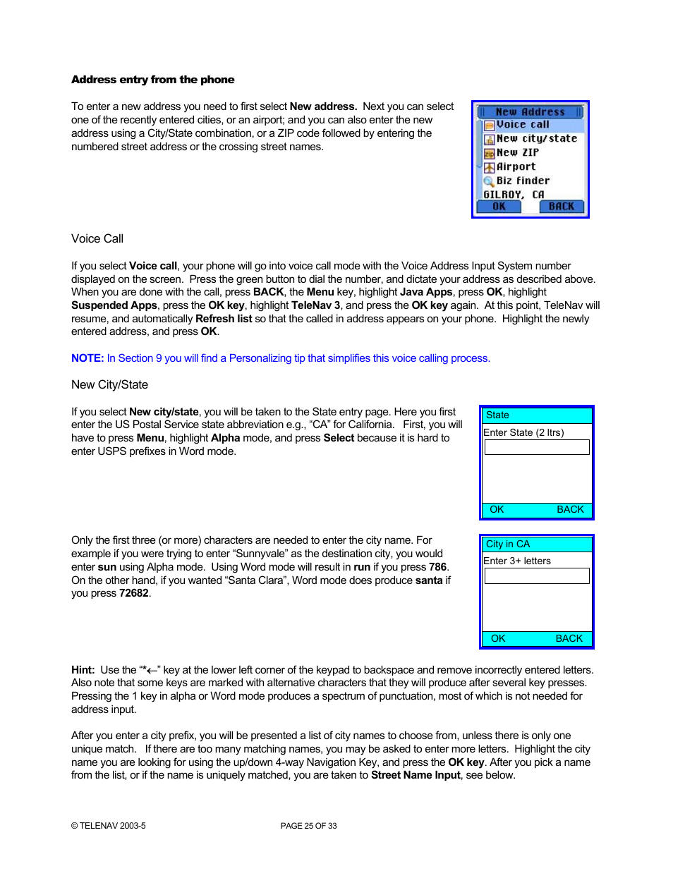 Telenav for Nextel Supported Devices: v3.6 for Motorola i710, i730, i733, i736, i830 User Manual | Page 25 / 33