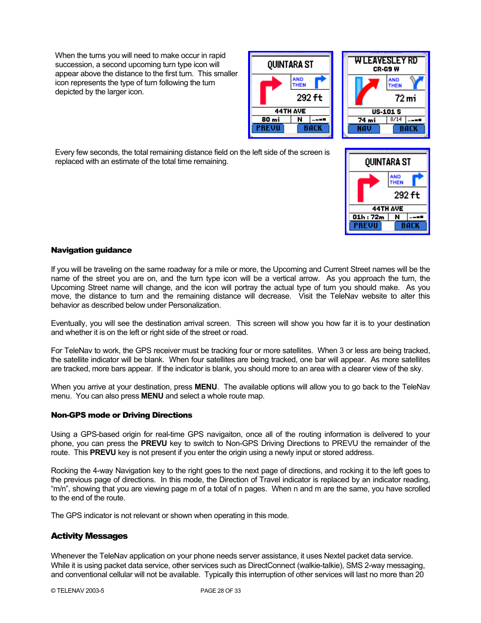 Telenav for Nextel Supported Devices: v3.6 for Motorola i710, i730, i733, i736, i830 User Manual | Page 28 / 33