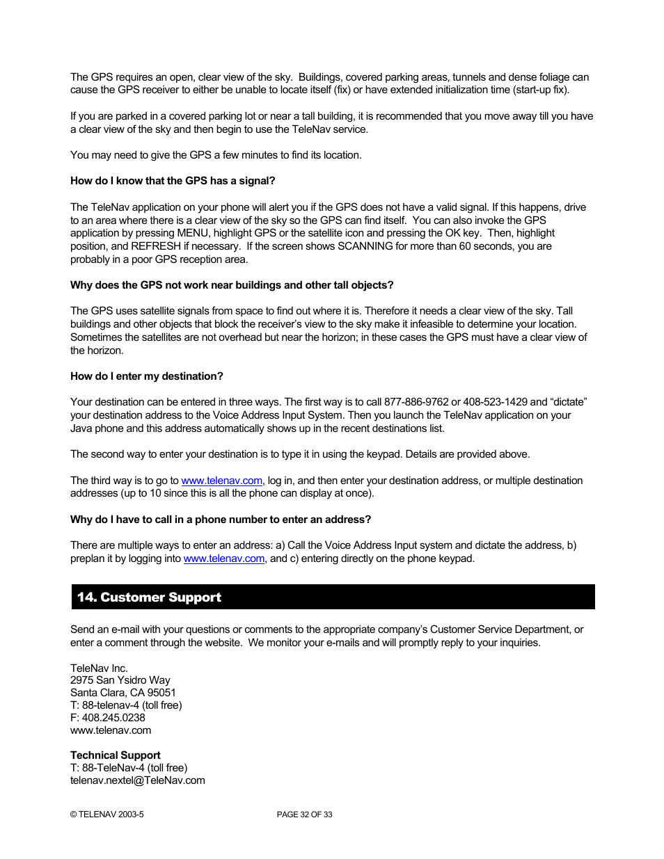 Telenav for Nextel Supported Devices: v3.6 for Motorola i710, i730, i733, i736, i830 User Manual | Page 32 / 33
