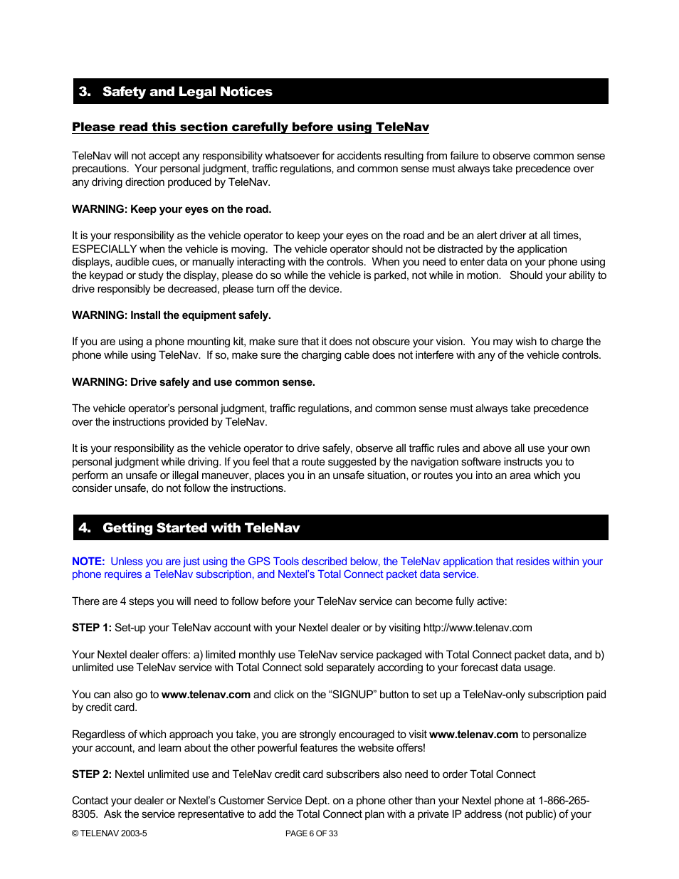 Telenav for Nextel Supported Devices: v3.6 for Motorola i710, i730, i733, i736, i830 User Manual | Page 6 / 33