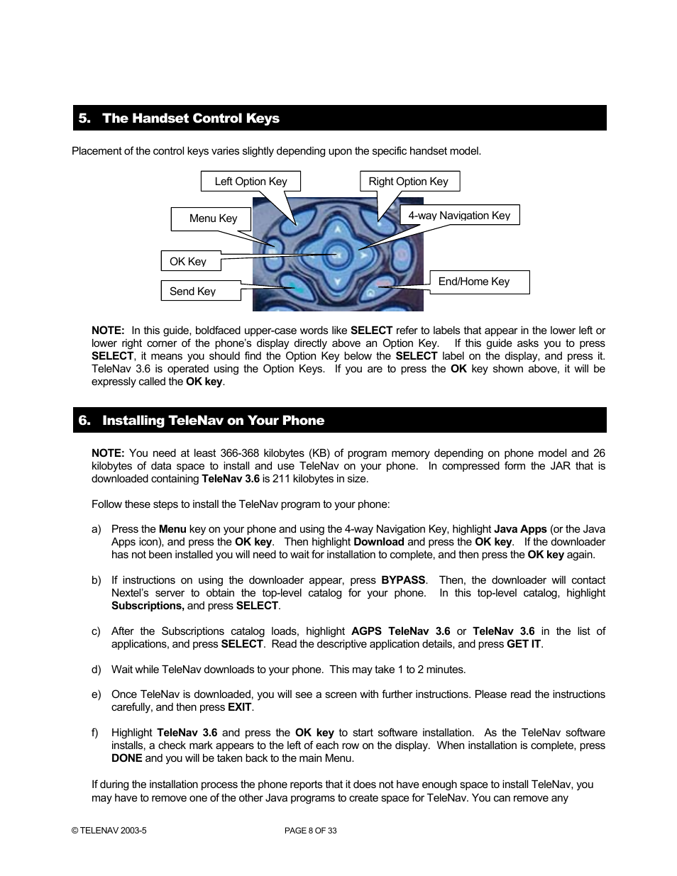 Telenav for Nextel Supported Devices: v3.6 for Motorola i710, i730, i733, i736, i830 User Manual | Page 8 / 33